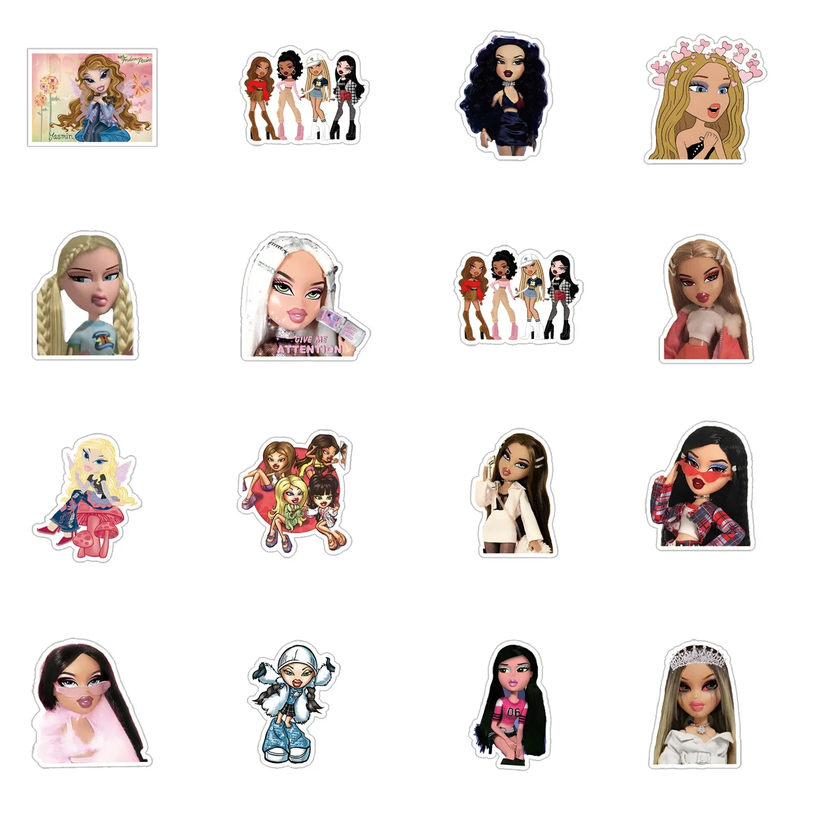 Desenhos animados Bratz Doll Graffiti Etiqueta, impermeável, DIY, telefone, notebook, 56 pcs, 63pcs