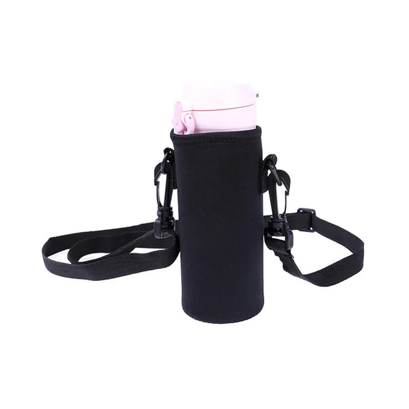 420ML-1500ML Water Bottle Cover Bag Pouch W/Strap Neoprene Water Bottle Carrier Insulated Bag Pouch Holder Shoulder Strap Black