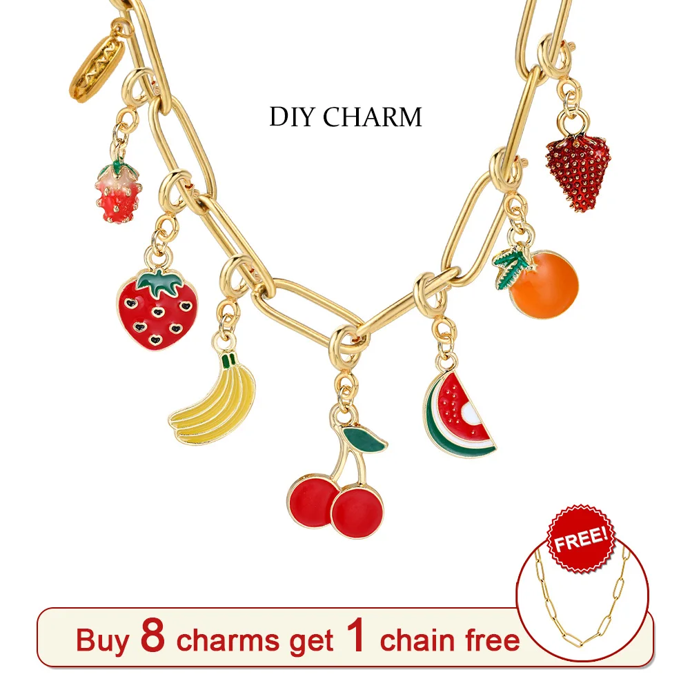 Y2K Cute Fruit Cherry Pendant Charm For Women Exqusite Strawberry Lemon Jewelry Handmade DIY Fashion Necklace Accessories Gift