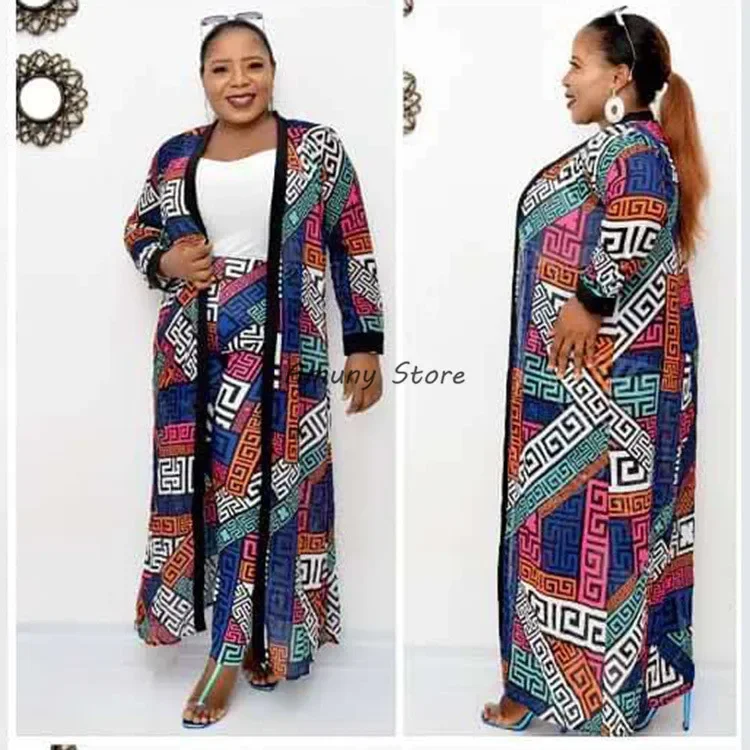 African Woman Suit Digital Printing Decoration Polyester Material Loose Plus Size Stretch Fashion Folk Style 3 Pcs. Set