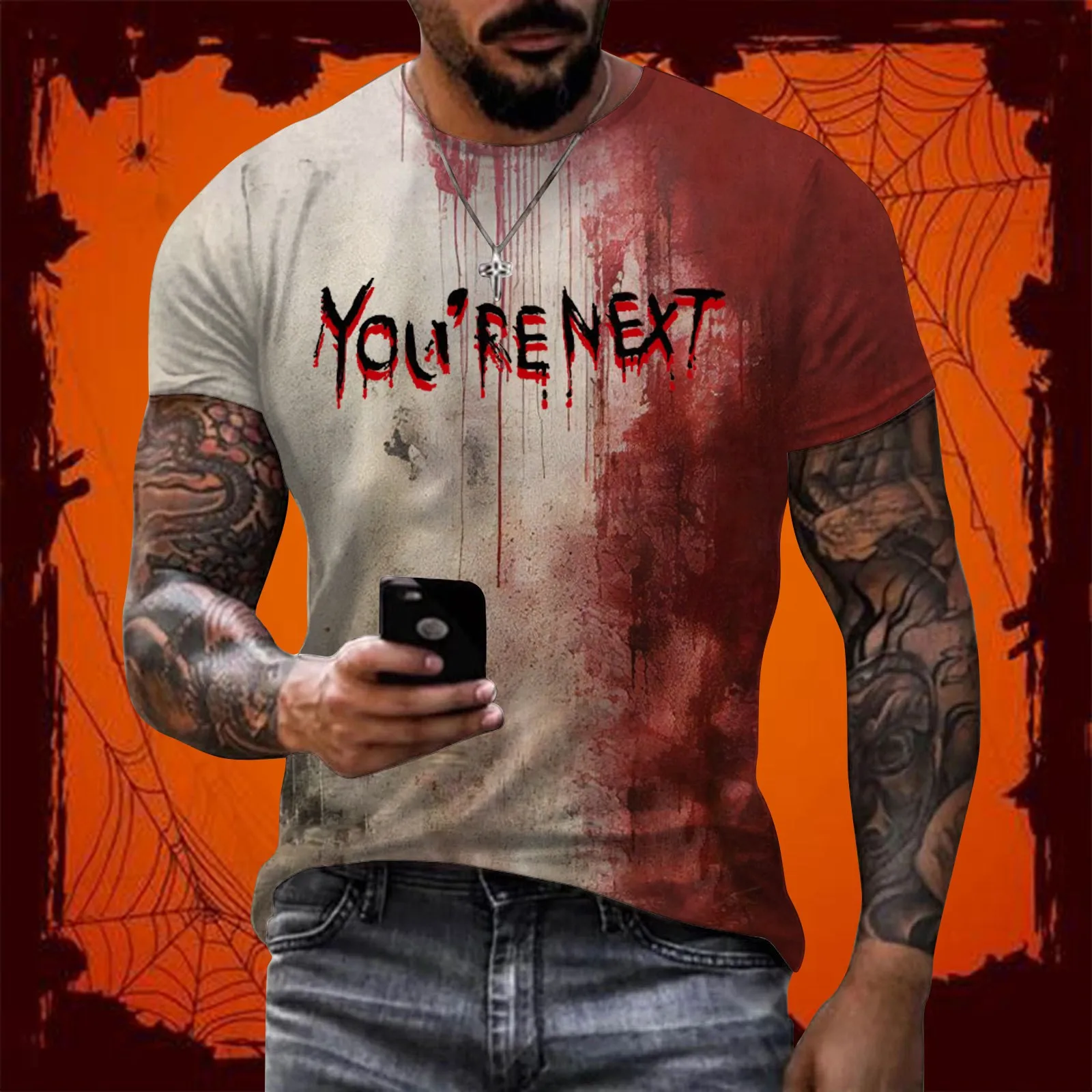 

I'M Fine Bloody Letter Print T Shirt For Men Funny Halloween Harajuku Oversized Short Sleeve Tops Casual O-neck Breathable Tees