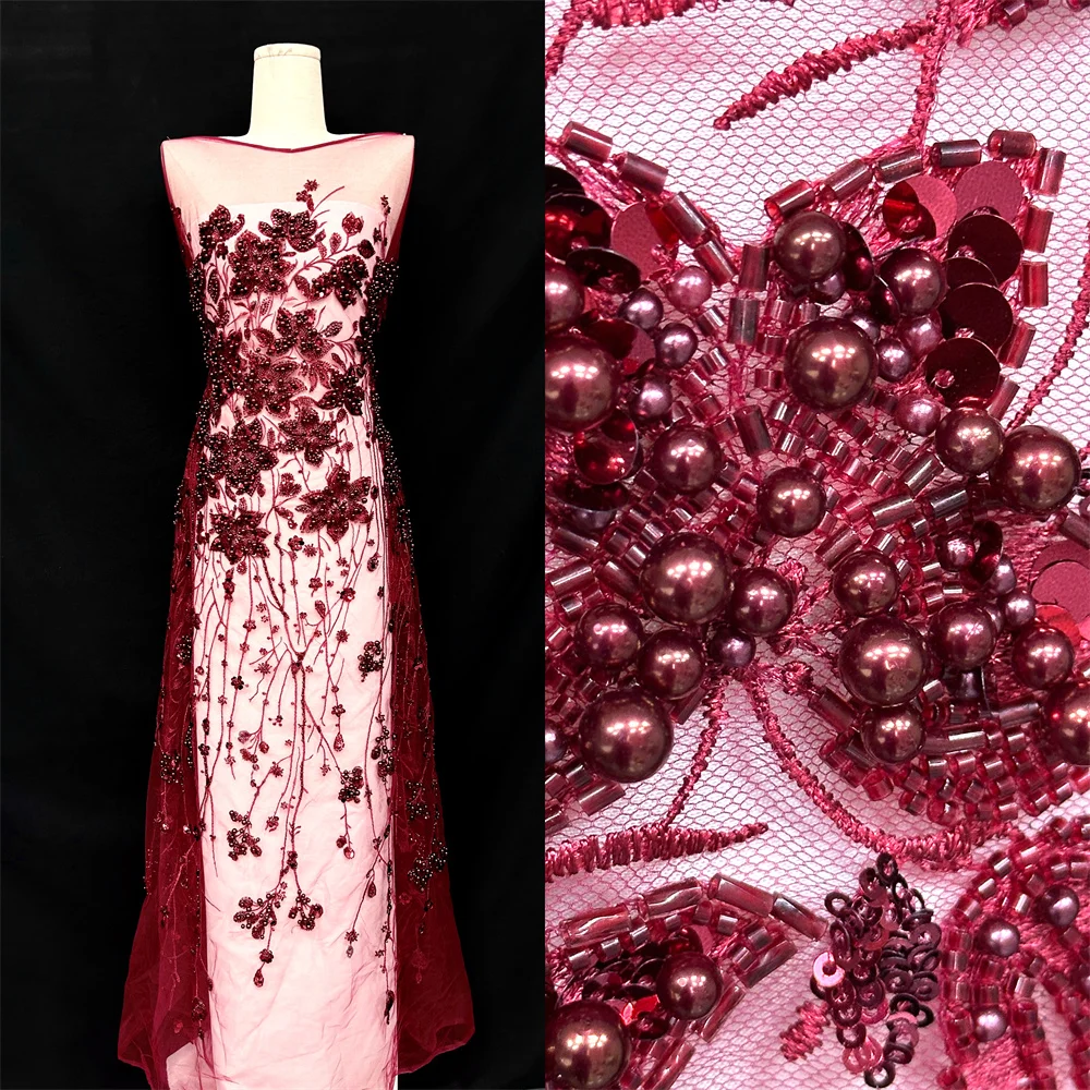 

Роскошная нигерийская тяжелая кружевная африканская кружевная ткань с бусинами и блестками, высококачественная нигерийская сетчатая кружевная ткань для свадьбы