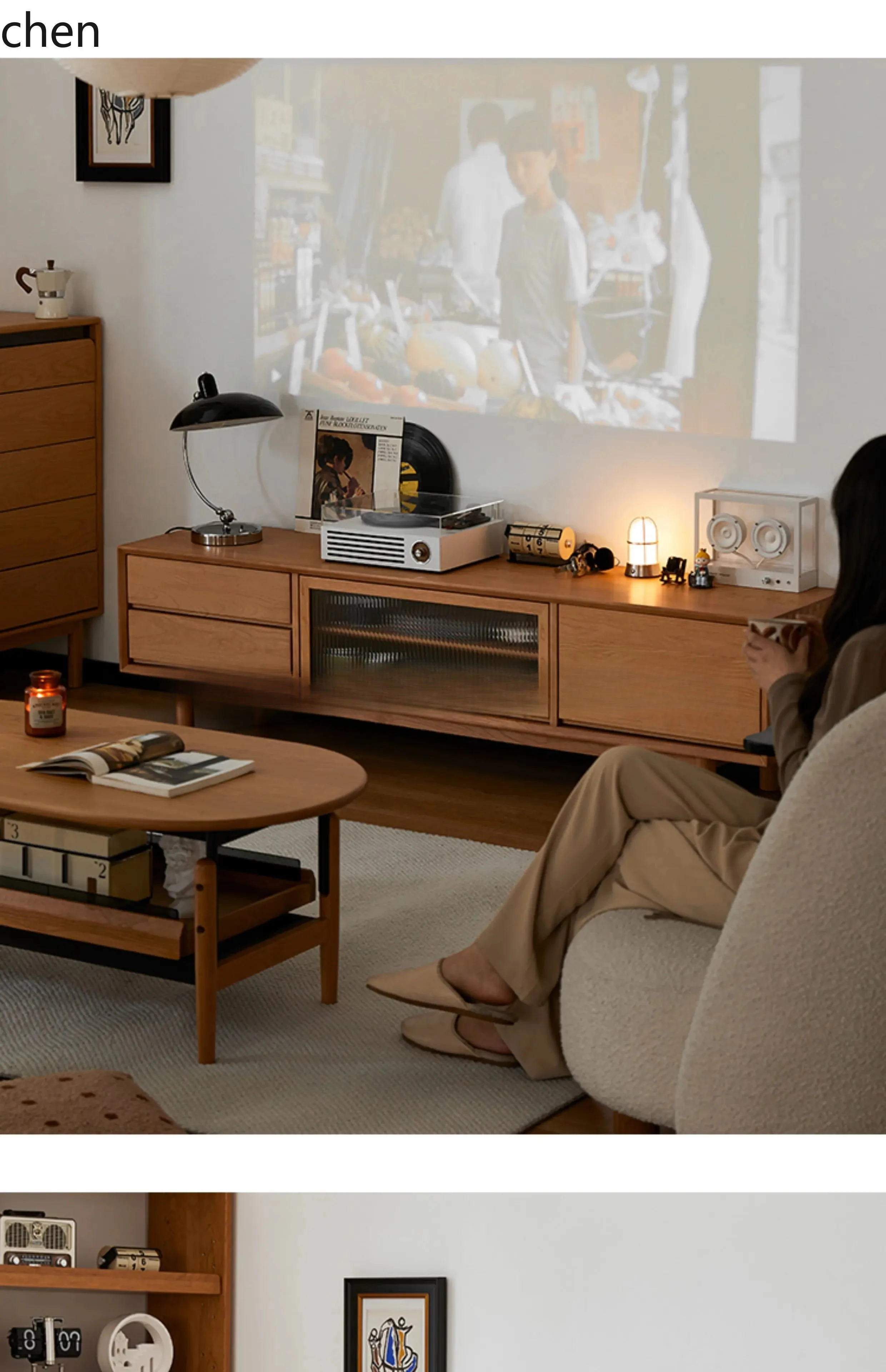 n2 TV Cabinet Solid Wood White Oak Cherry Wood Coffee Table Combination Log Wind Floor Storage Locker home decor