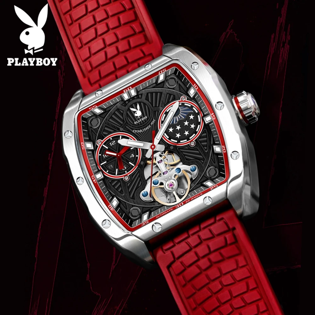 

PLAYBOY 3058 Mens Watch Luxury Mechanical Movement Wristwatch Luminous Watches For Man Automatic 30M Waterproof Watch