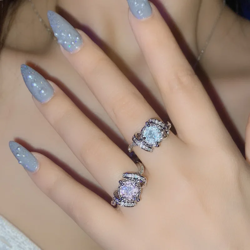 MDLFES Mo!ssan Diamant Style Original Nexus Niche Verrouillage Bague Diamant Femme Plaqué Or 18K Radiant 2.0 Ct Rose