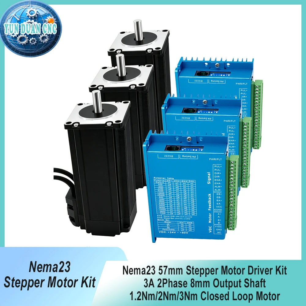 Nema23 57mm Stepper Motor Drive Kit Closed Loop 1.2Nm/2Nm/3Nm 3A 2 Phase 8mm Shaft Easy Servo Motor 3M Cable for CNC Router