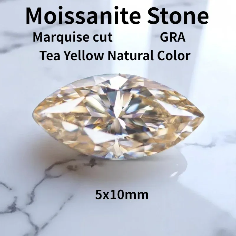 

Tea Yellow Natural Color Moissanite Stone Marquise Cut Charms DIY Ring Necklace Earrings Main Materials with Certificate
