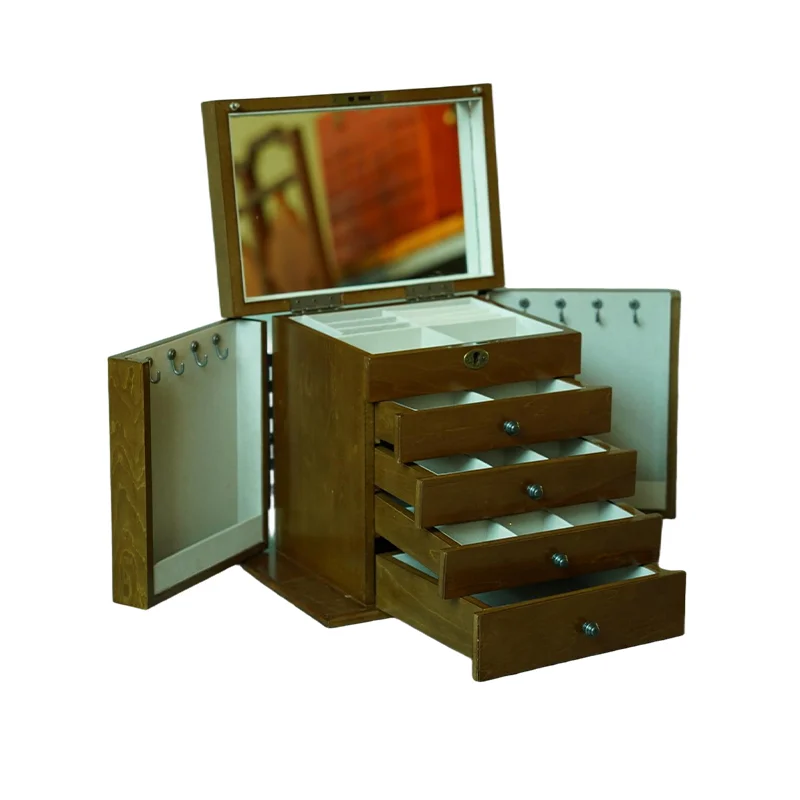 aj-Large Storage Capacity Windowed Wood Jewelry Perfume Armoire Box Modern Bedroom Living Room Home