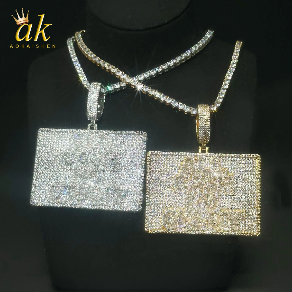 

Aokaishen Iced Out All Cash No Credit Necklace Pendant for Women Real Gold Plated Hip Hop Jewelry