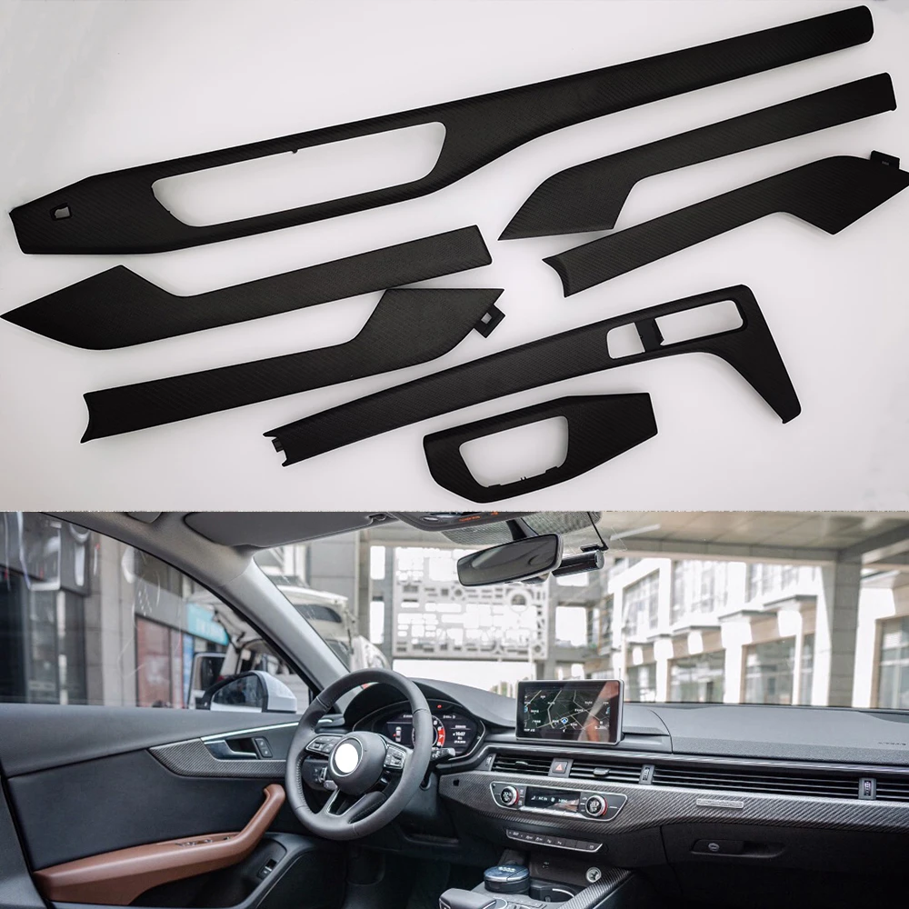 7PCS Car Central Console Gear Shift Air Vent Outlet Frame Interior Door Panel Trim For Audi A4 B9 A5 S5 S4 2017 2018 2019 2020