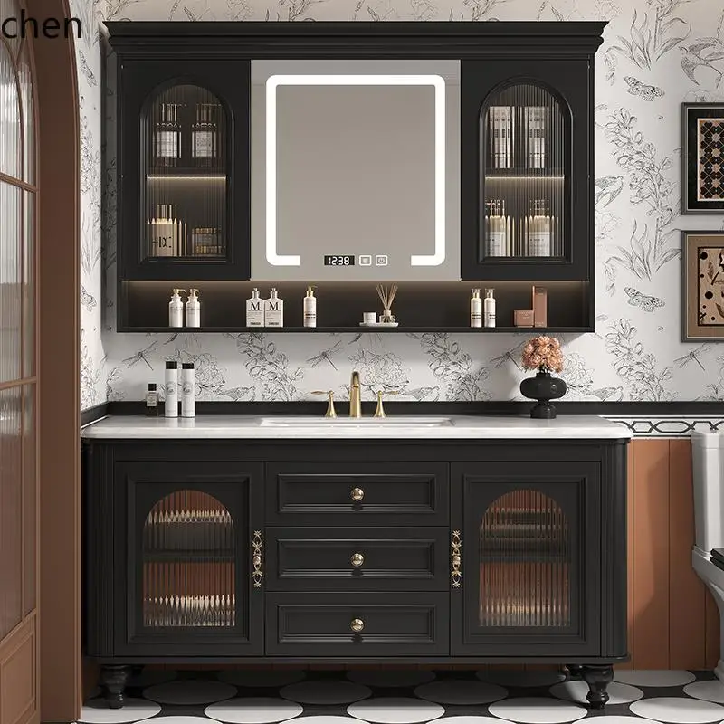 HXL retro floor-to-ceiling bathroom group, washing table, rock slab ceramic integrated basin, hand and face table.