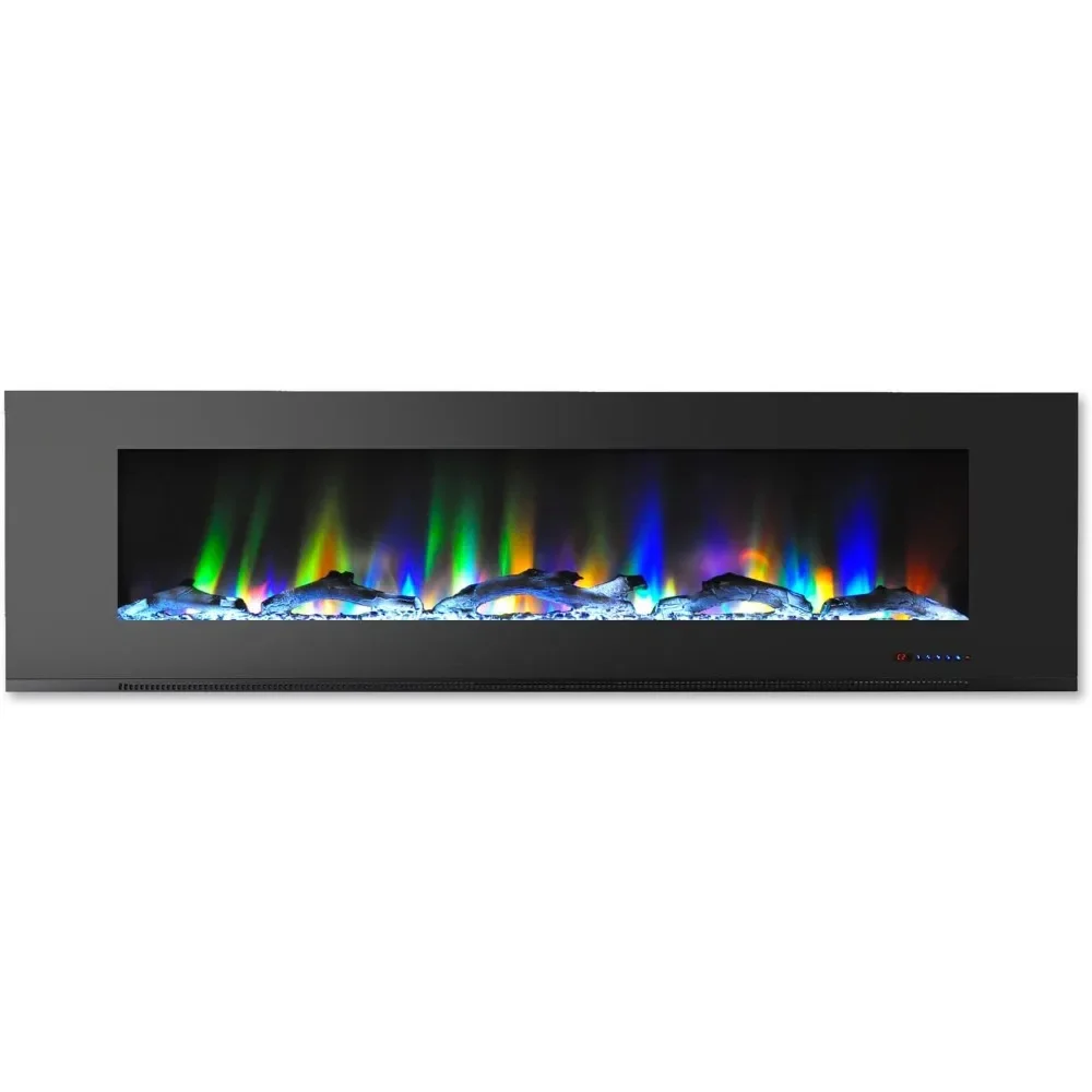 

72 In. Electric Wall Mounted Fireplace Heater in Black with Multi-color Flame Driftwood Log Display, Adjustable Heat, Remote