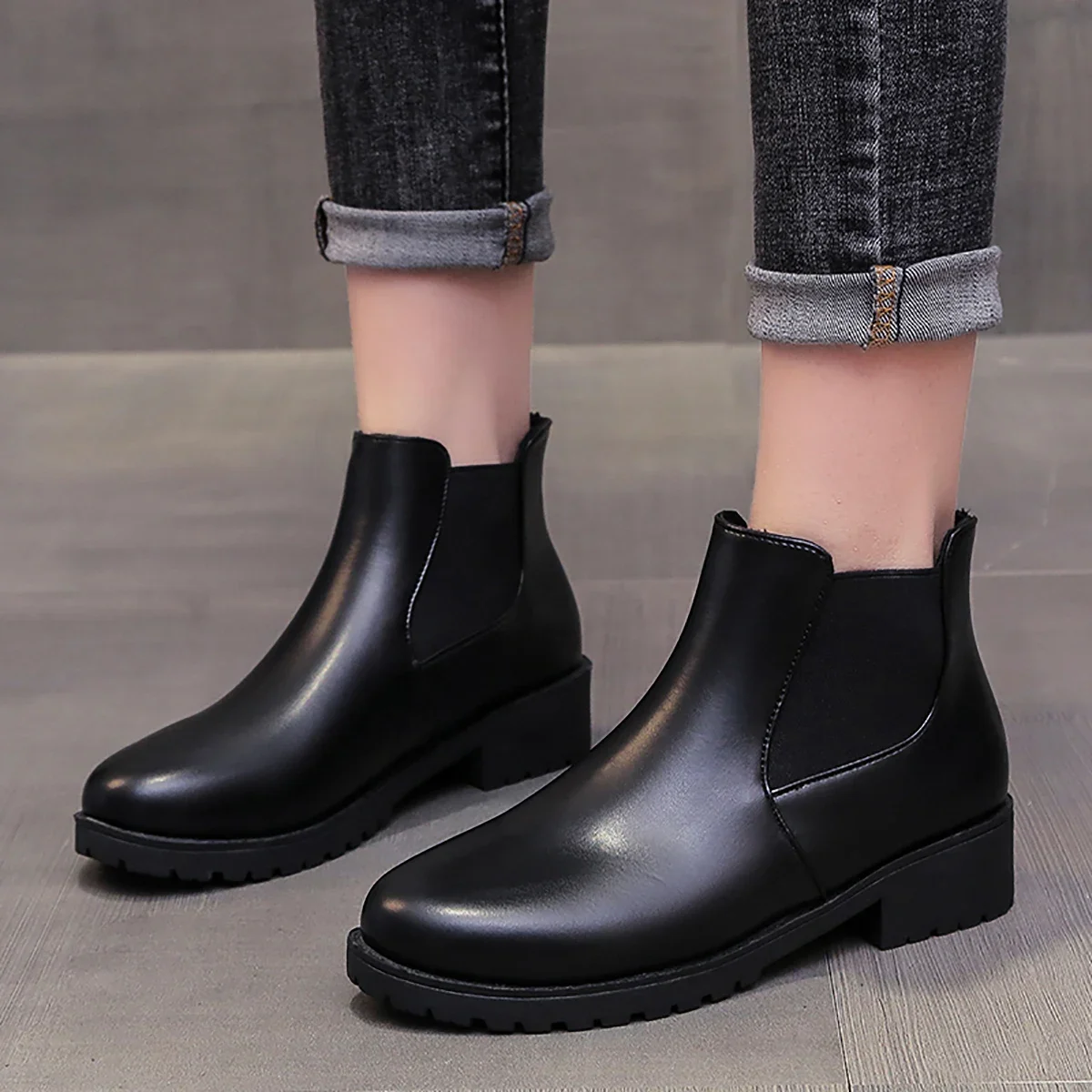 Women Boots Chunky Heel Platform British Style Thick Sole Increase Height Casual Chelsea Boots For Autumn And Winter Casual Wear