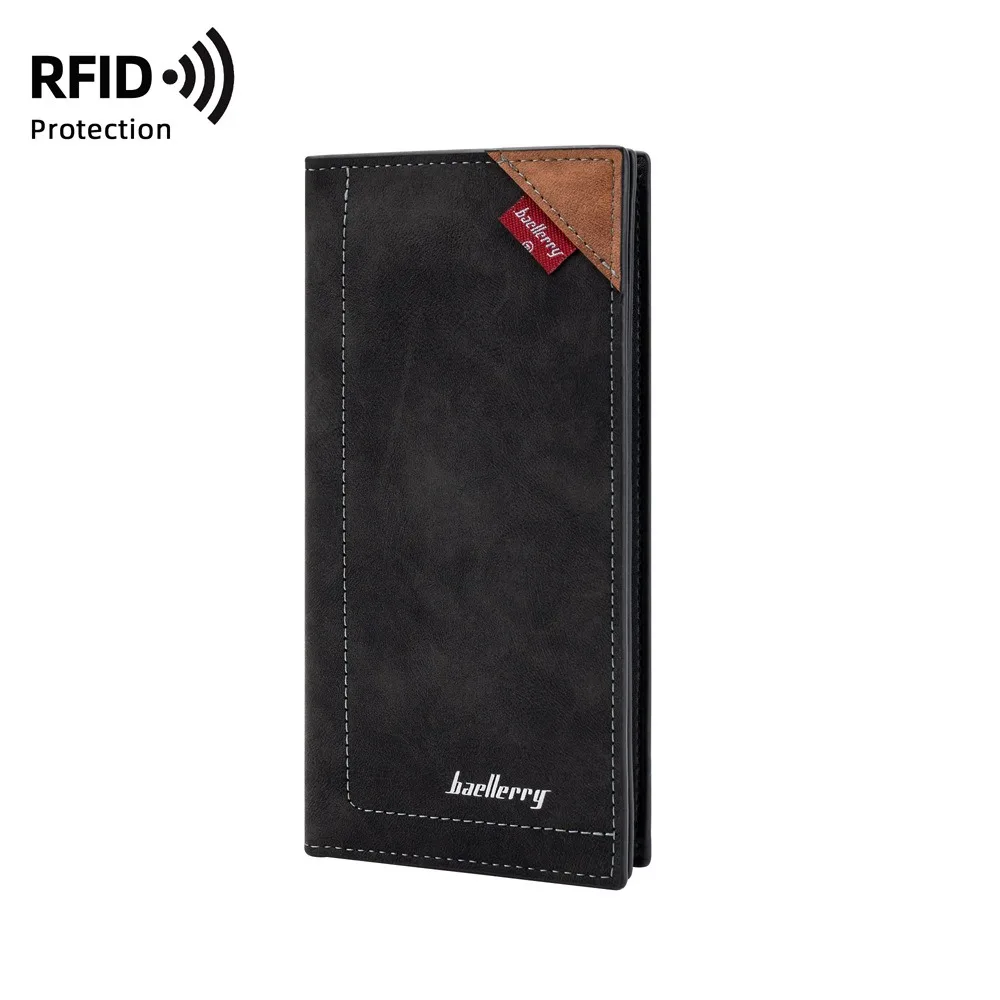 محفظة Baellerry Professional RFID للرجال، طويلة ثنائية الطي من جلد البولي يوريثان متعددة البطاقات ومنظم بدلة نحيفة بجيب مناسب #4