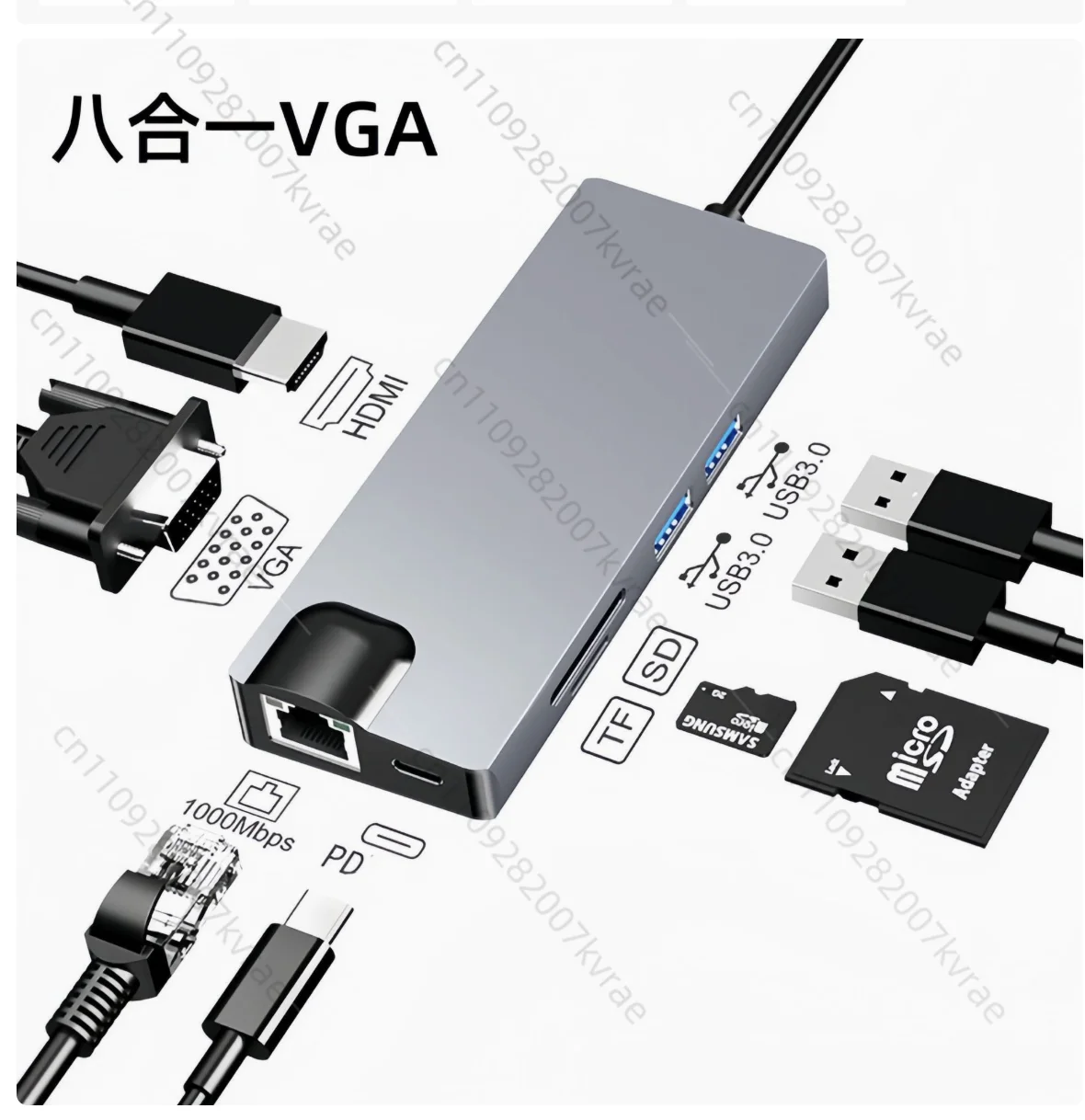 2個入り-8-in-1-type-c-ドッキングステーション、ネットワークポート-usb30-カードリーダー-マルチポート-インテリジェントハブ