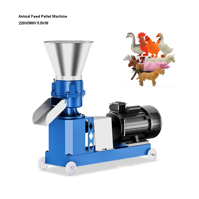 

220V/380V 5.5KW Automatic Food Processor Pellet Machine Feed Pellet Mill Food Crusher Farm Animal Feed Granulator 40-125kg/h