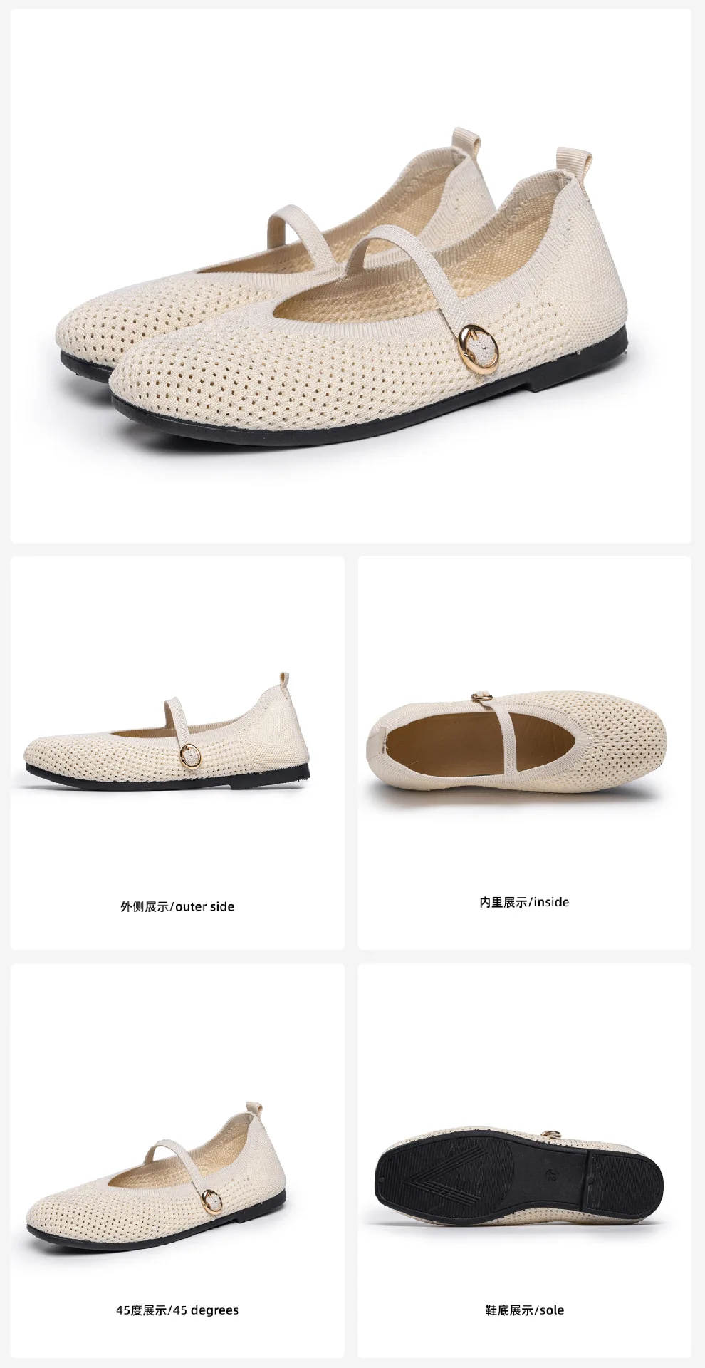 Sommerliche Damen-Mary-Jane-Schuhe mit Lochmuster, weicher flacher Sohle, leichtem Schnallenverschluss, atmungsaktiv, lässig, modisch, Ballerinas – Detail 18