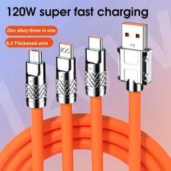 120W 3 In 1 Fast Charging Cable Micro USB Type C Multiple USB Port  Mobile Phone Charging Cables For Xiaomi Samsung iPhone 14 13