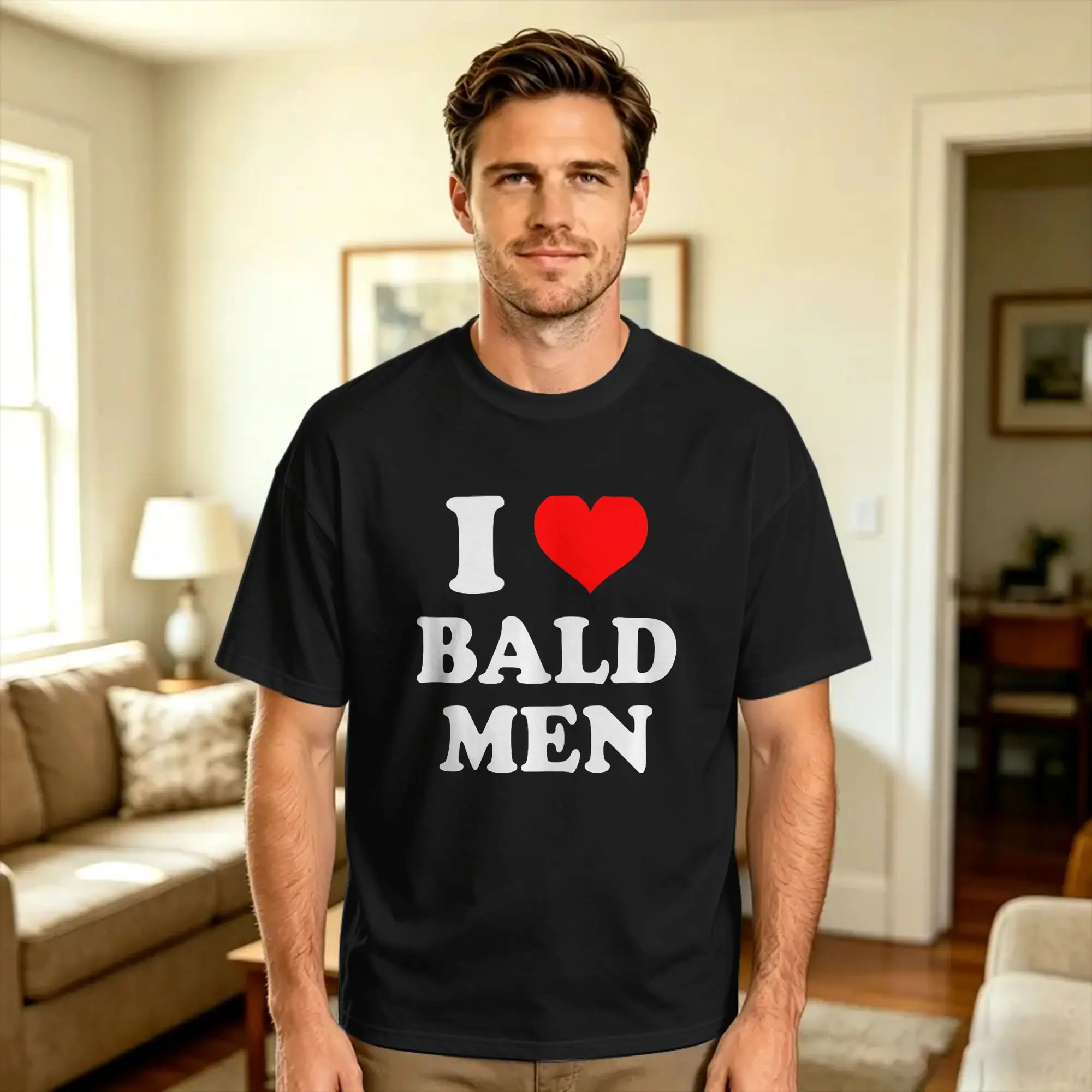 Men's I Love Heart Hot Bald Men Simple Funny Cute Hairless Head T Shirt  Cotton Clothing Funny Short Sleeve O Neck Tees Summer
