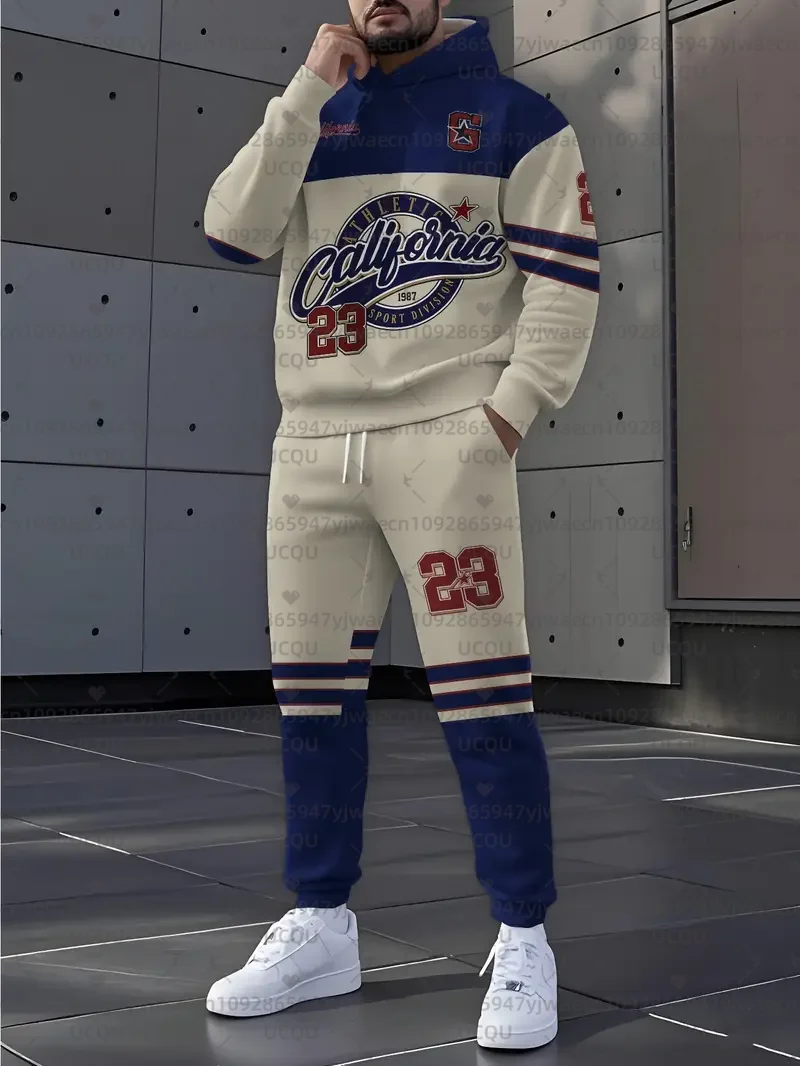

Мужская и женская повседневная толстовка с капюшоном и принтом Калифорния No 23 для занятий спортом на открытом воздухе, толстовка с капюшоном + брюки, повседневные комплекты из 2 предметов