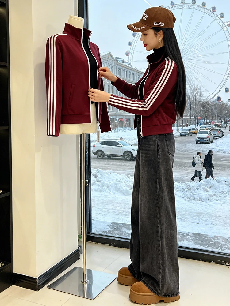 معطف نسائي من Thiened Fce بياقة واقفة من القطن كاجوال بقصة ضيقة للشتاء الدافئ وسحاب للإغلاق ملابس خارجية بلون Blo