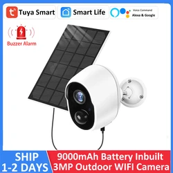 Tuya Smart 9000mAh Rechargeable Battery 3.5W Solar IP65 Outdoor Wireless WIFI 3MP Surveillance Siren CCTV Camera Alexa Google