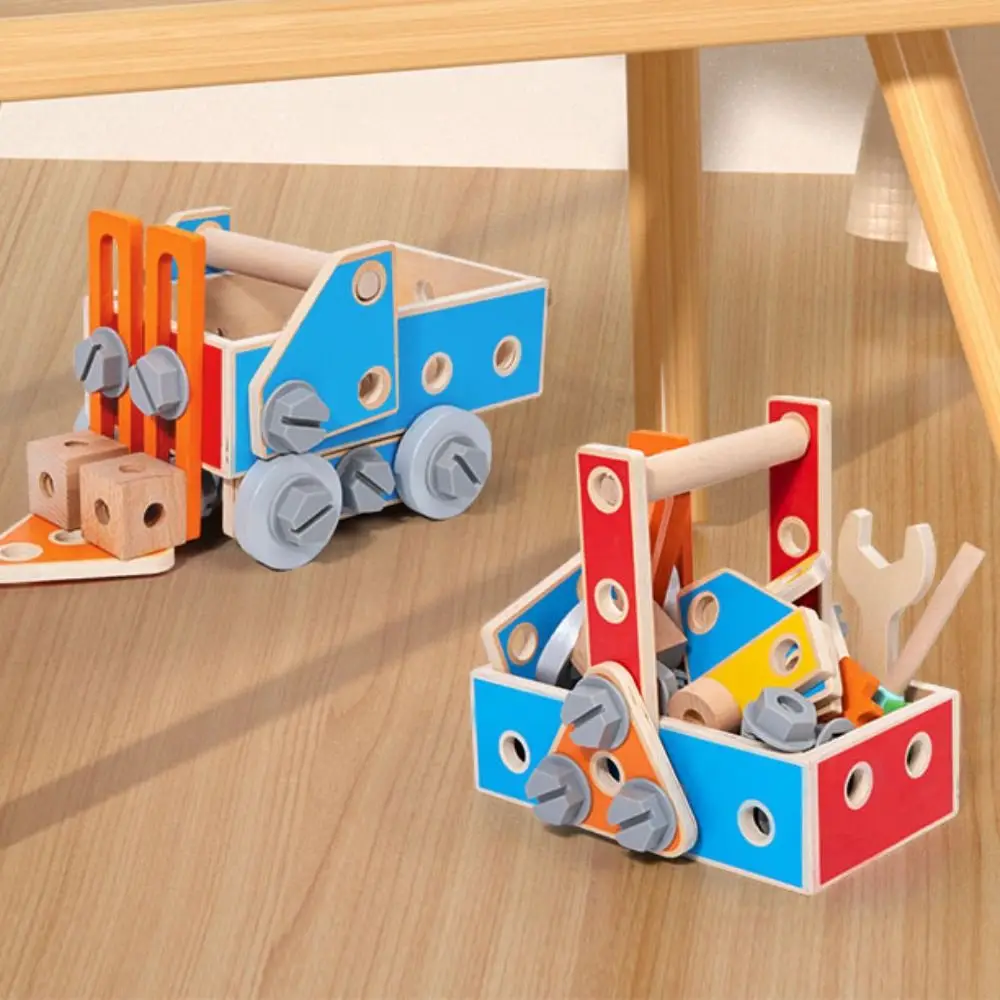 Houten puzzel moer montage Montessori gereedschapskist afneembare schroevendraaier montage auto DIY gesimuleerde moer schroef demontage