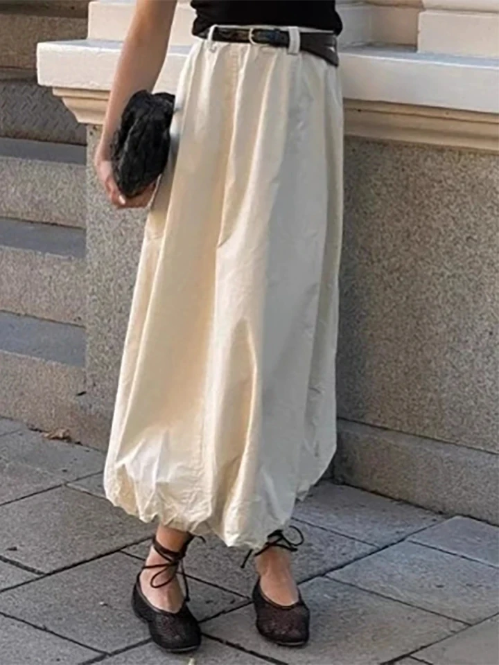 Summer New Fashionable Women's Party Skirts 2026 Elegant Lady Streetwear Long Skirts High Waist Solid Color Loose Half Skirts