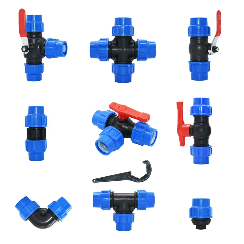T-type 20/25/32/40/50/63mm Pvc Pe tubo Tee connettore rapido valvola a sfera Splitter acqua rubinetto da giardino Tee valvola di controllo del