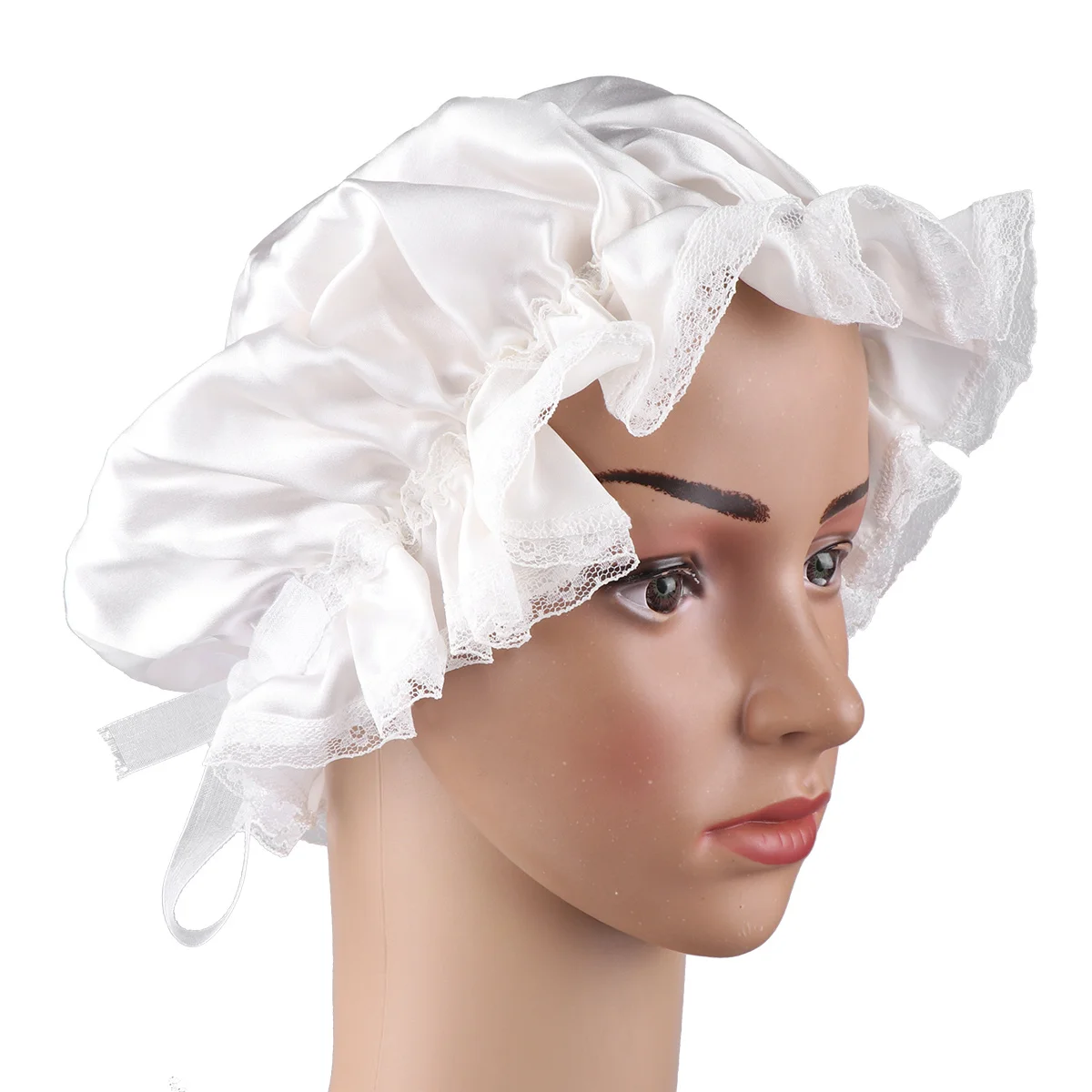 

Cap Women Silk Shower Soft Durable Hair Protection Night Sleeping Cap Women Bonnet Shower Bath Hat White