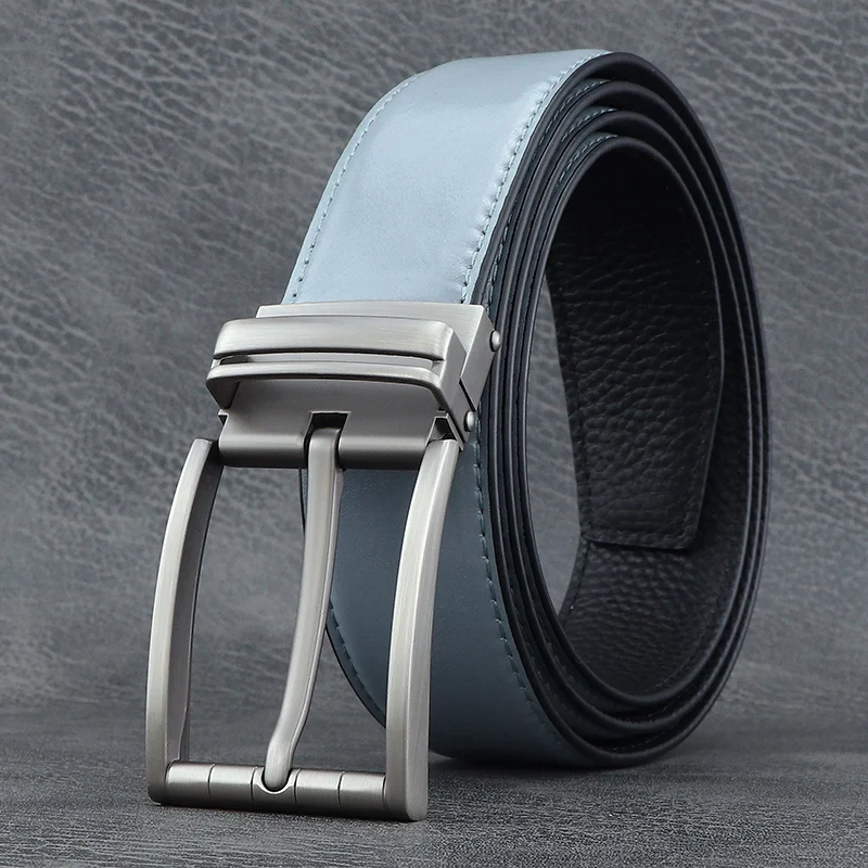 

Мужской дизайнерский ремень из натуральной кожи с пряжкой шириной 3,3 см, повседневный роскошный брендовый ремень светло-серый коровьего цвета, синий ceinture homme