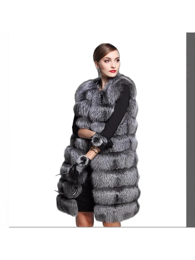 Winter ärmellose Kunstpelz elegante graue klassische Mode Charme Patchwork grau bequeme exquisite Pendeln lange Weste Jacke