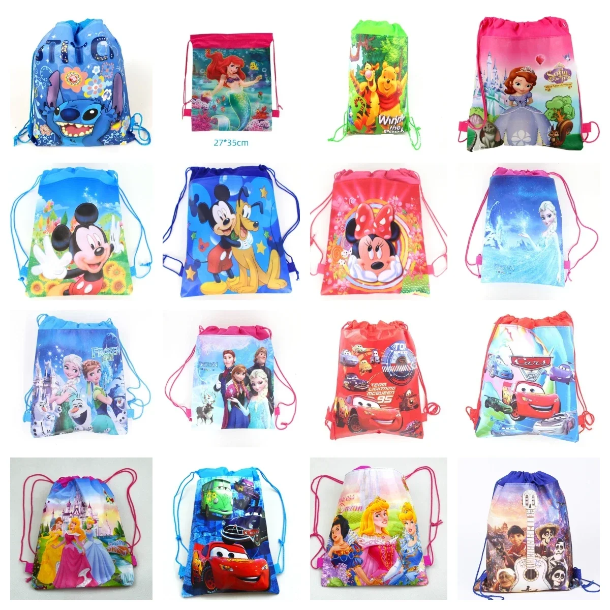 Frozen McQueen Mickey Minnie Sofia Six Princess Winnie Stitch Mermaid Pikachu Disney Non-woven Bag Birthday Party Supplies