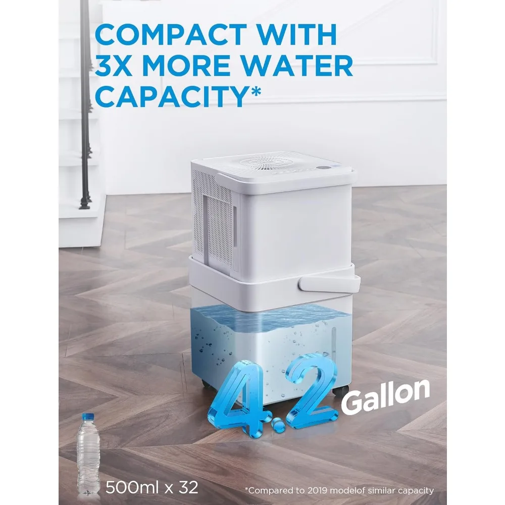 Dehumidifier for Basement and Rooms at Home for up to 4,500 Sq. Ft., Built-in Pump, Drain Hose Included, Smart Control.