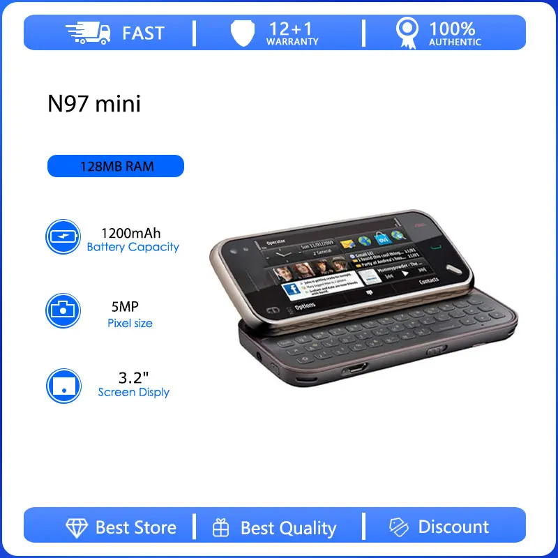 Оригинальный восстановленный мобильный телефон N97 mini 3G с одной SIM-картой, разблокированный, GSM 900/1800, с русской, арабской, ивритской клавиатурой, произведено в Финляндии