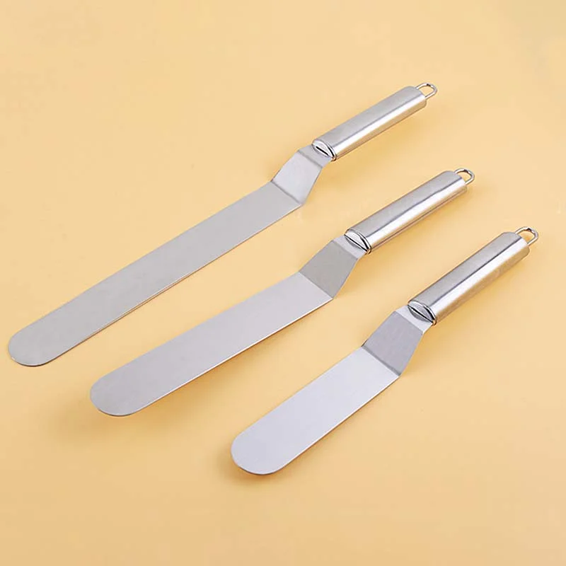 Stainless Steel Curved Palette Knife Angled Icing Spatula 3 Sizes for Cupcake Cakes Decorating Smoothing Icing Frosting Pastries