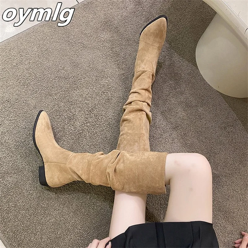 Długie buty damskie 2024 Autumn New Vintage Western Cowboy Stacked Boots Thick Heel High Barrel Knight Slim Long Boots