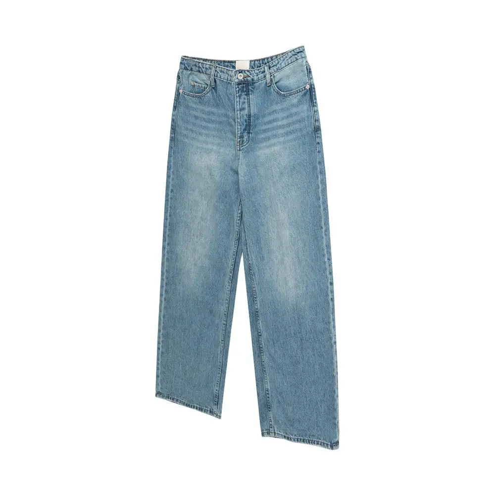 

Retro American Waed Blue Jeans Men's High Street Trendy Loose Straight Leg Hand-Made Baggy Long Trousers for Youth