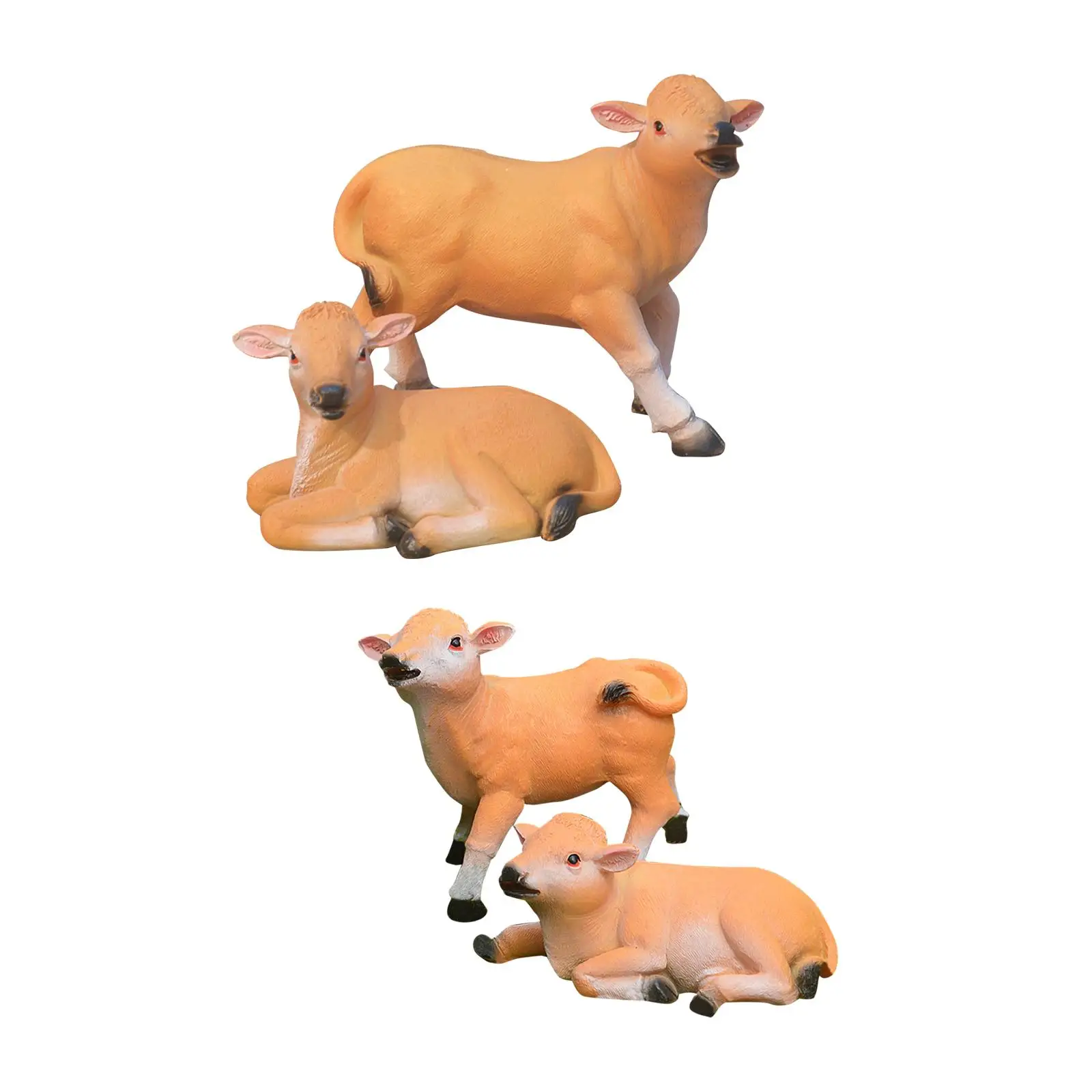1 Pair Double Calf Figurine Resin Statue Artwork Art Decor Farm Animals Cattle Decorative Cow Ox Sculpture for Indoor Window