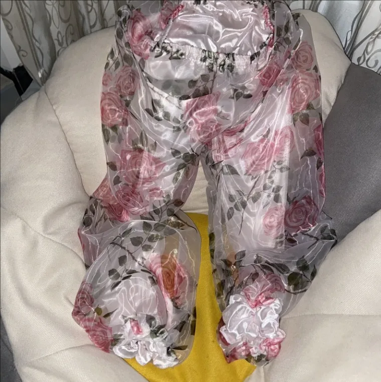 Silky Soft Glossy 2 layers Organza Outside Ice Silk Inside Pajamas Pants Women Men Plus Size Sleeping Lantern Trousers