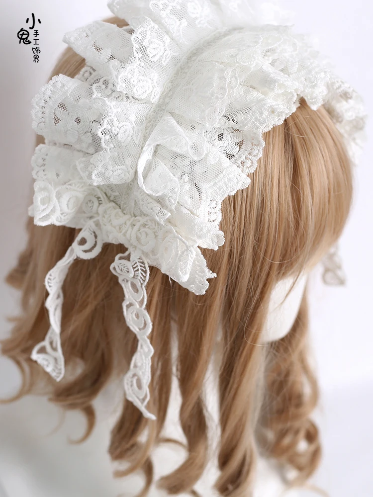 Français élégant lolita bandeau de cheveux Harajuku dentelle belle bandeau Cosplay chapeaux doux fait à la main tête enveloppement chute