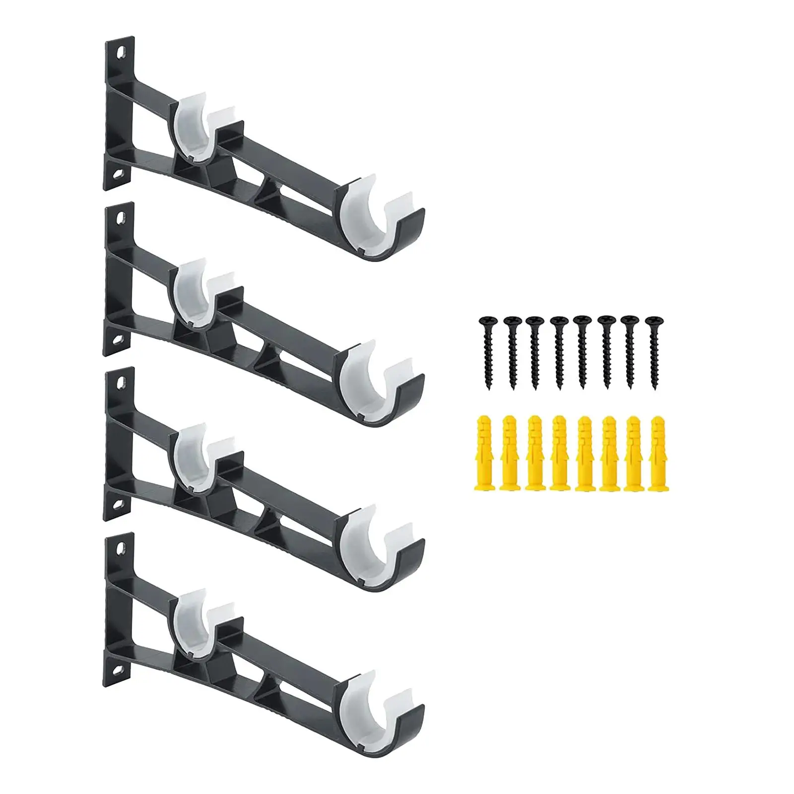 4 Pieces Double Curtain Rod Brackets Curtain Pole Holders Hanging Brackets Black Heavy Duty Curtain Rod Hooks for Hotel Home