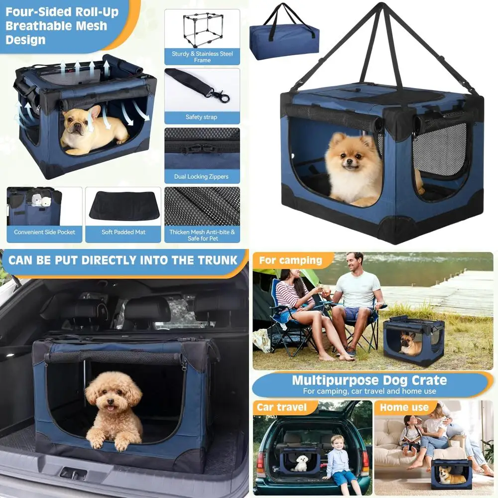 

Portable 24 Inch Dog Crate for Small Dogs - Travel Pet Cage with Mesh Doors, Foldable Car Kennel, Suitable for Indoor & Outdoor