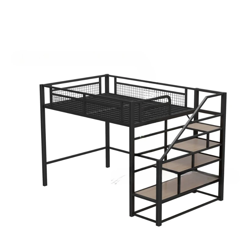 Go to bed and get off the table Multifunctional wrought iron elevated bed Small apartment Children's duplex loft Save space