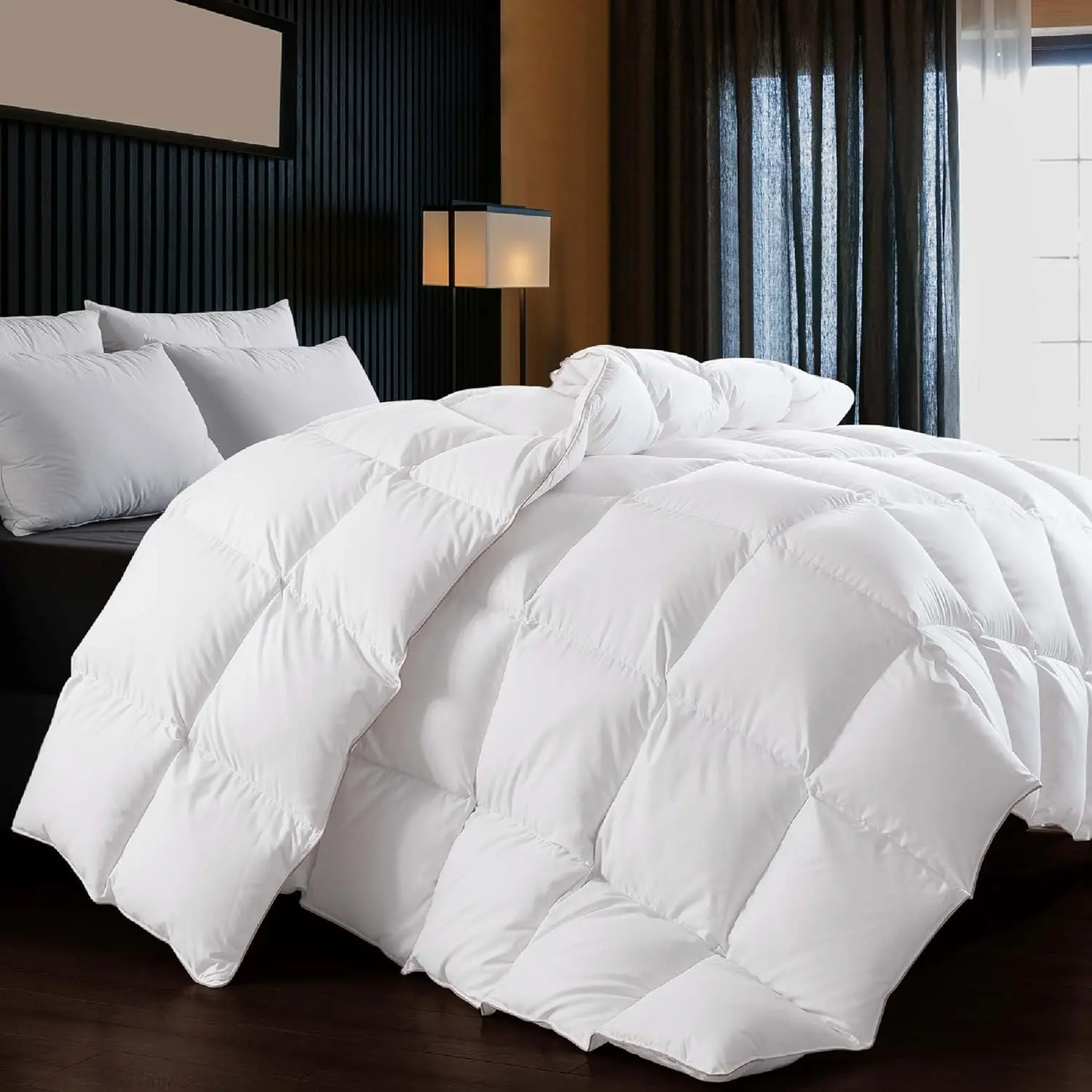 

Puffy White Duck Feather Down Comforter Full Size, Feather Down All Season Duvet Insert, 100% Cotton Hotel Collection