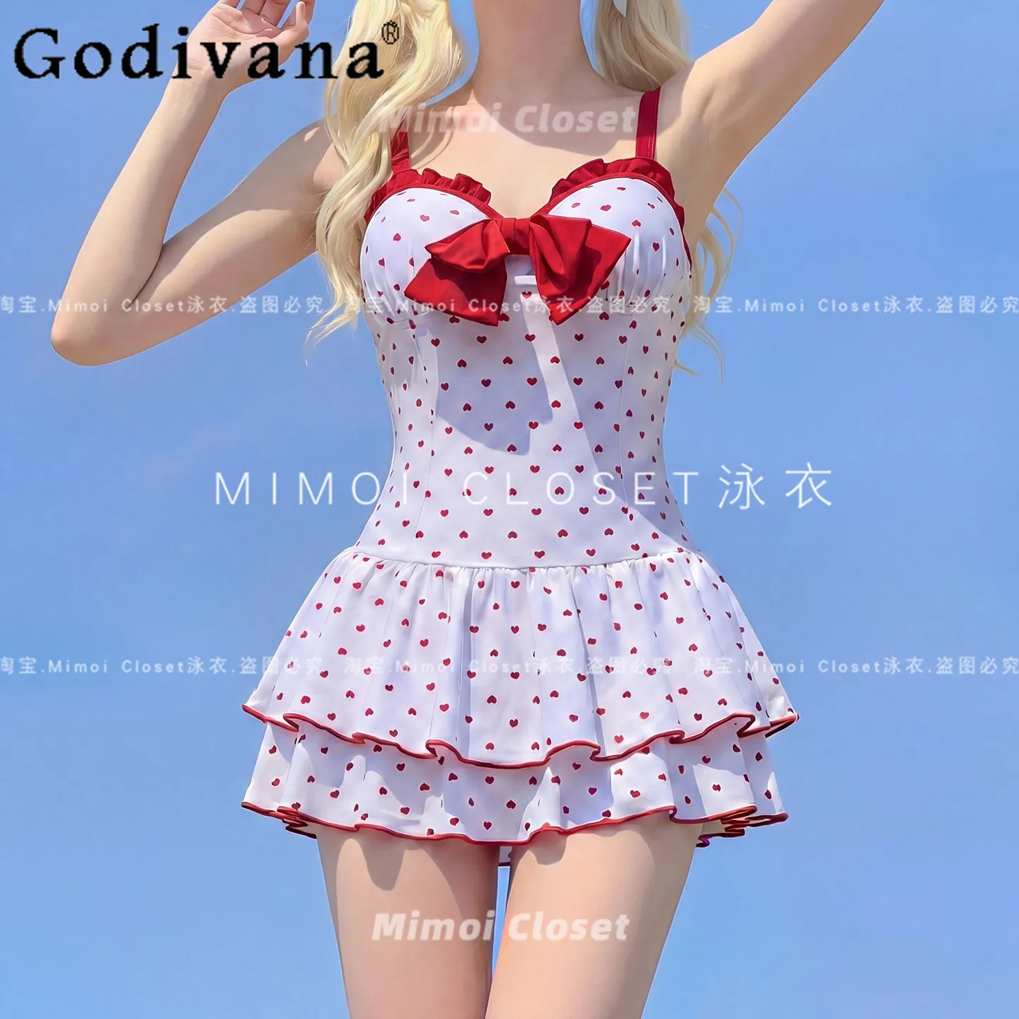 

2026 Summer New Japanese Cute Girls Polka Dot One-piece Swimsuit Woman's Casual Vacation Swimwear Y2k Bathing Suit Women