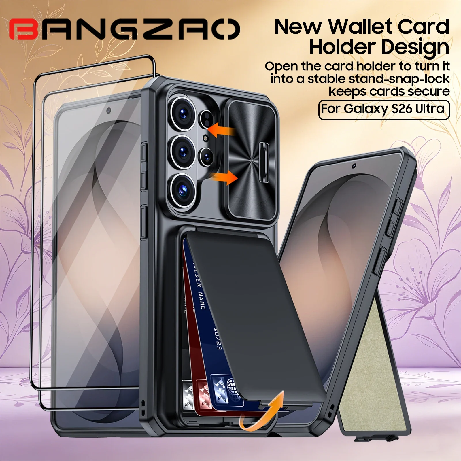 

For Samsung Galaxy S26 Ultra Phone Case with RFID Card Slot & Lens Protector, Shockproof Cover-Great Mother's Day Present-Black