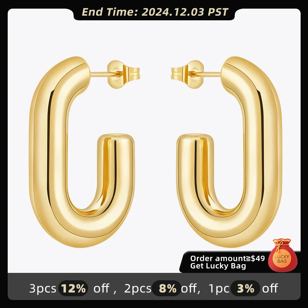 Enfashion Aretes Half Paper Clip Hollow Tube Stud Earrings Gold Color Stainless Steel Earings For Women Fashion Jewelry E241564