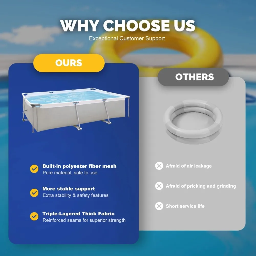 10ft x 6.8ft x 25.6in Steel Rectangular Swimming Pool Set with Filter Pump, Gray