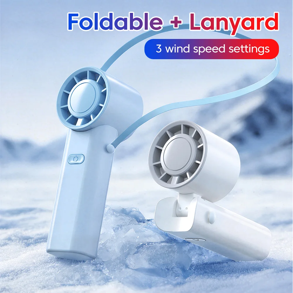 Mini Portable USB Charging Handheld Fan Foldable 3-speeds Adjustable Neck Hanging Handheld Desktop Lightweight Outdoor Small Fan